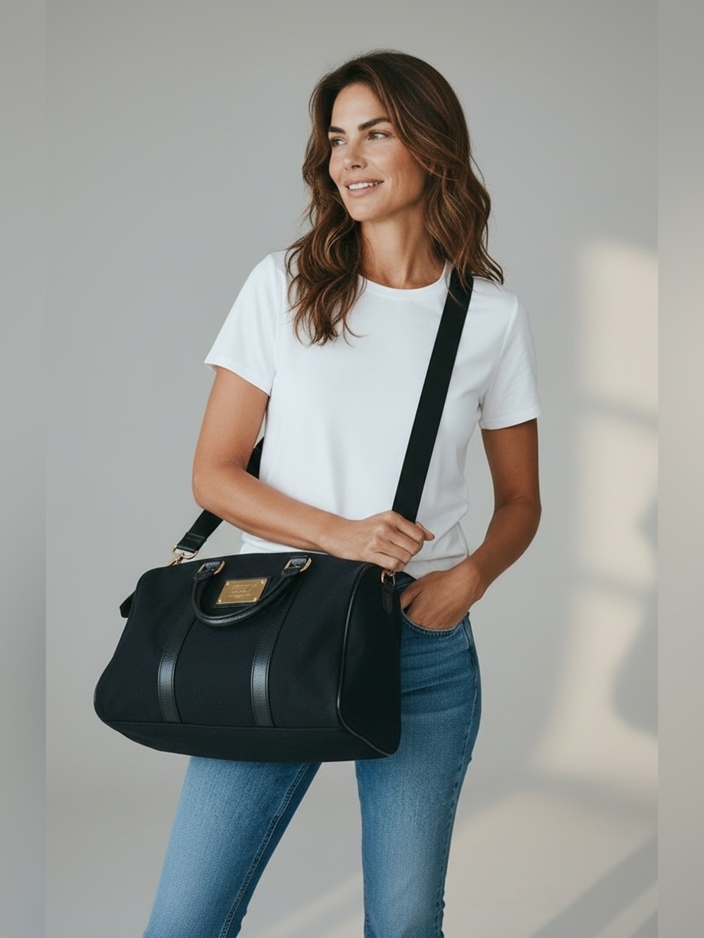 Victoria's Secret Black Canvas Weekend Travel Duffel Bag - Picture 3 of 16
